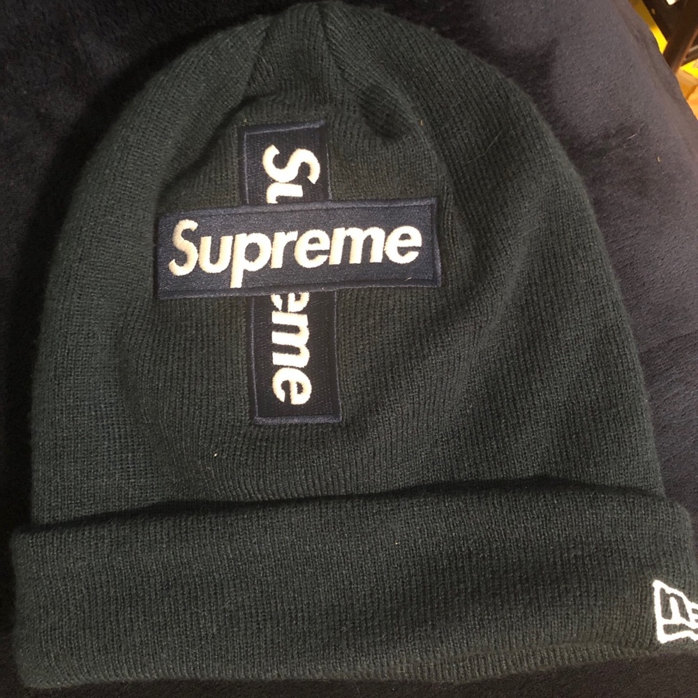 Supreme Navy Blue Cross Box Logo Beanie FW20